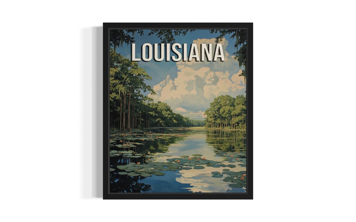 Louisiana Spring Lily Pad Lake Cypress Water Vintage Travel Poster