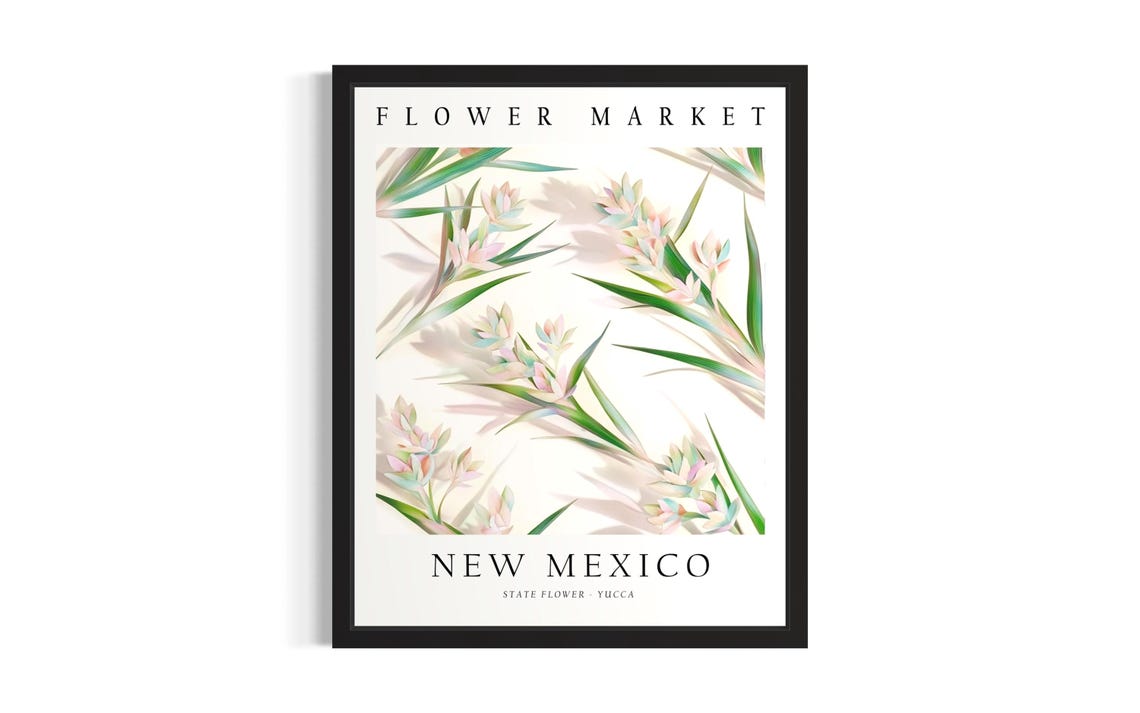 New Mexico Yucca Bloom State Flower Market Botanical Art Poster
