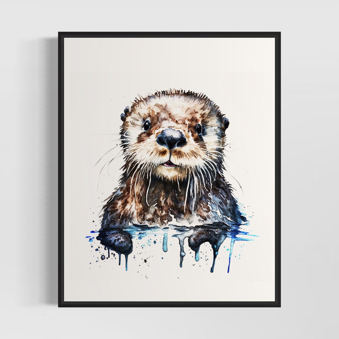 Adorable Sea Otter Face Watercolor Splash Portrait Art Poster