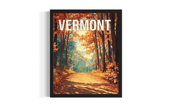Vermont Autumn Foliage Forest Trail Golden Leaves Nature Poster