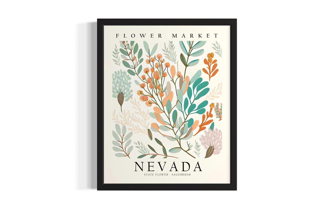 Nevada Sagebrush Flower Market Botanical State Flower Poster Art