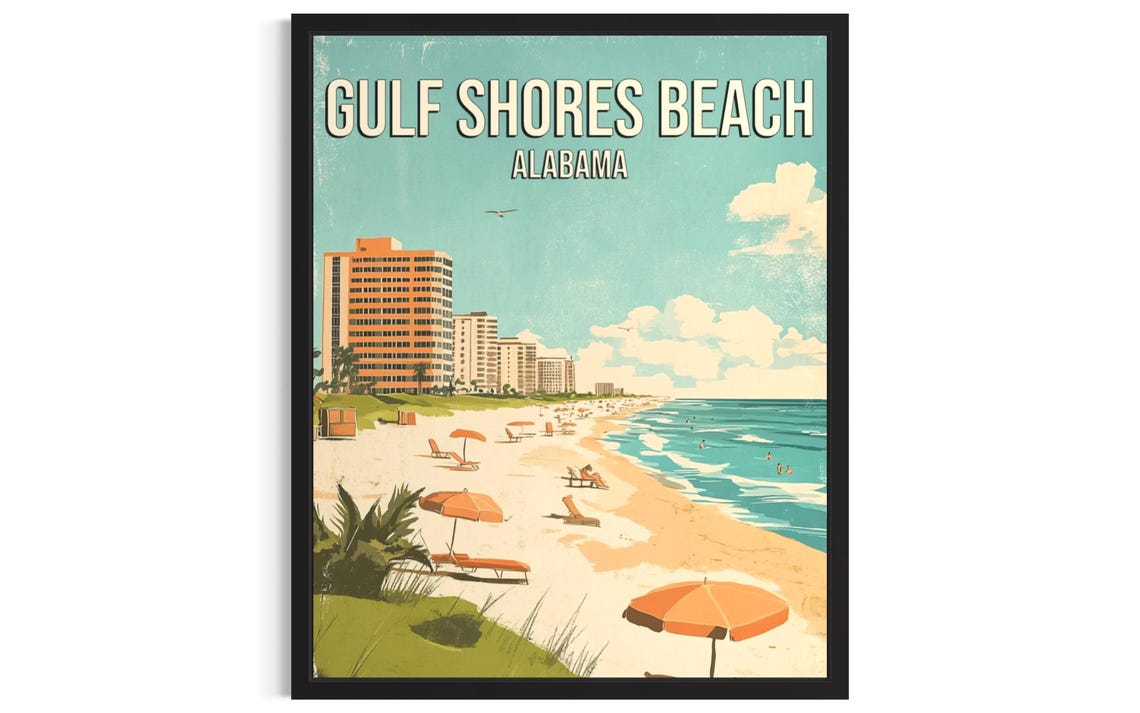 Gulf Shores Beach Alabama Vintage Travel Poster White Sand Days