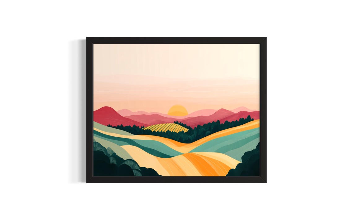 Rolling Hills Sunset Colorful Modern Abstract Landscape Poster