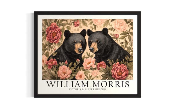 Black Bears William Morris Animals Poster Art Print Living Room Wall Original Painting Artwork Decor