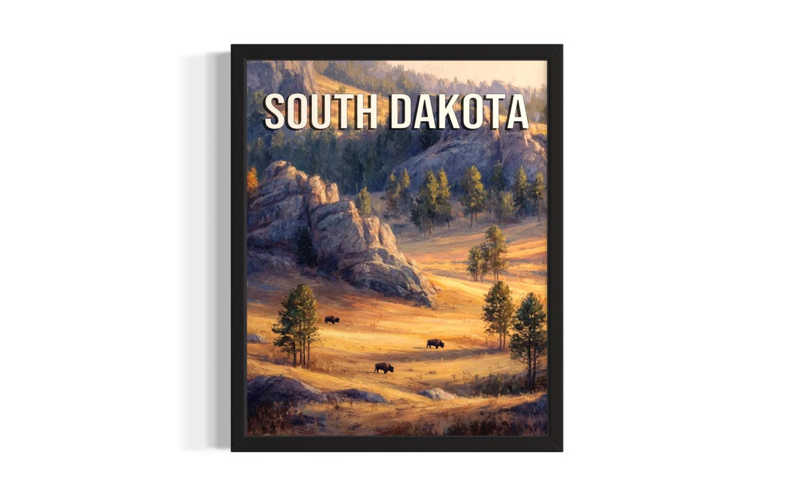 South Dakota Custer State Park Bison Granite Peaks Art Poster