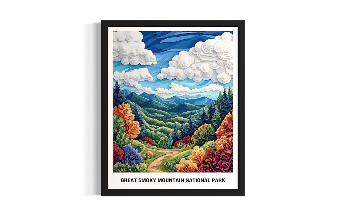 Great Smoky Mountain National Park Misty Blue Ridges Fall Color Art Poster