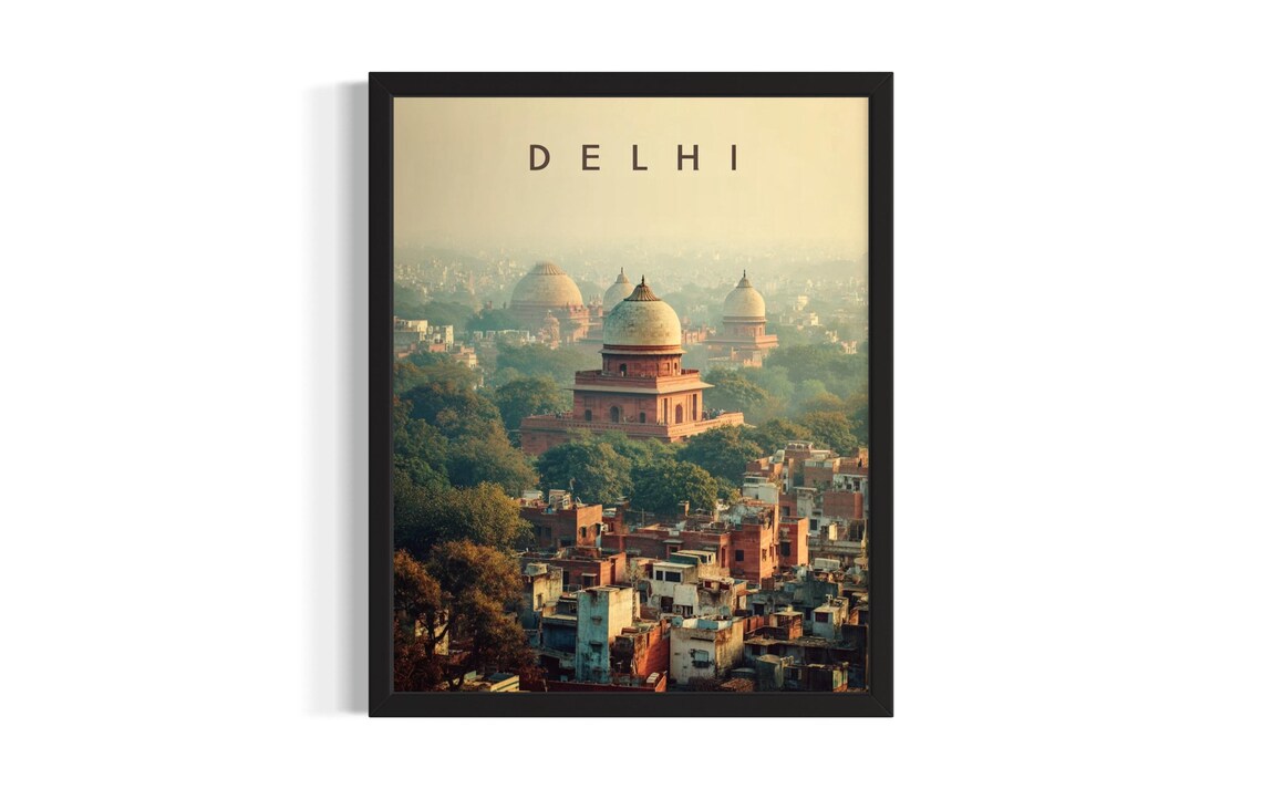 Delhi Mughal Domes Old City India Heritage Travel Vintage Poster