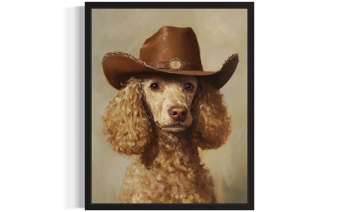 Curly Poodle in Cowboy Hat Funny Western Dog Portrait Poster
