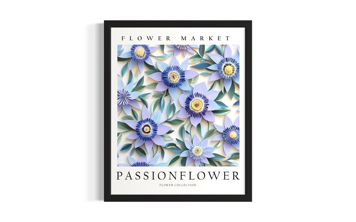 Purple Passionflower Bloom Flower Market Collection 3D Paper Poster