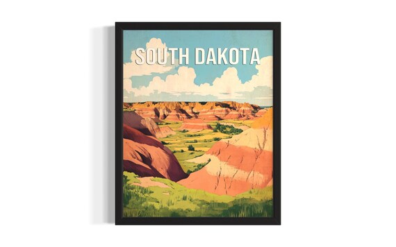 South Dakota Badlands Eroded Buttes Prairie Retro Travel Poster