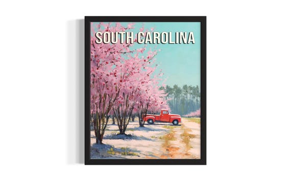 South Carolina Peach Orchard States Poster Art Print Living Room Wall Original Painting Artwork Decor
