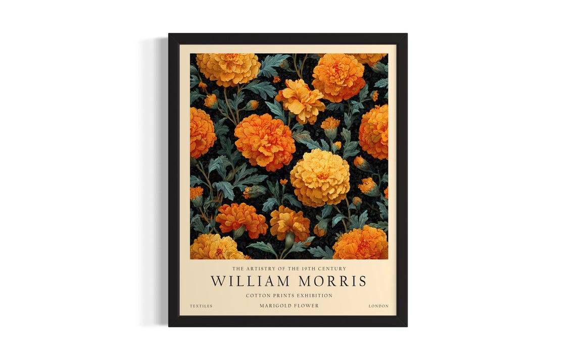 William Morris Vintage Marigold Bloom Cotton Prints Exhibition Poster