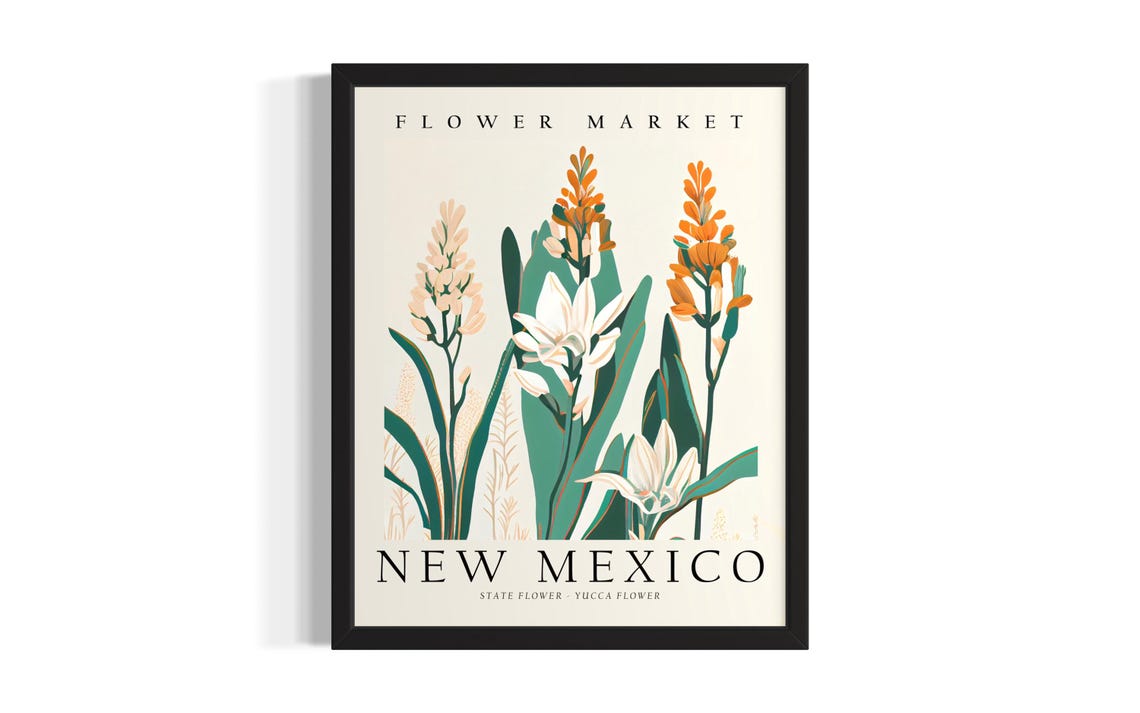 New Mexico State Flower Yucca Flower Market Botanical Art Poster