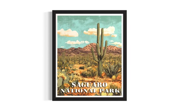 Saguaro National Park Giant Cactus Desert Vintage Travel Poster