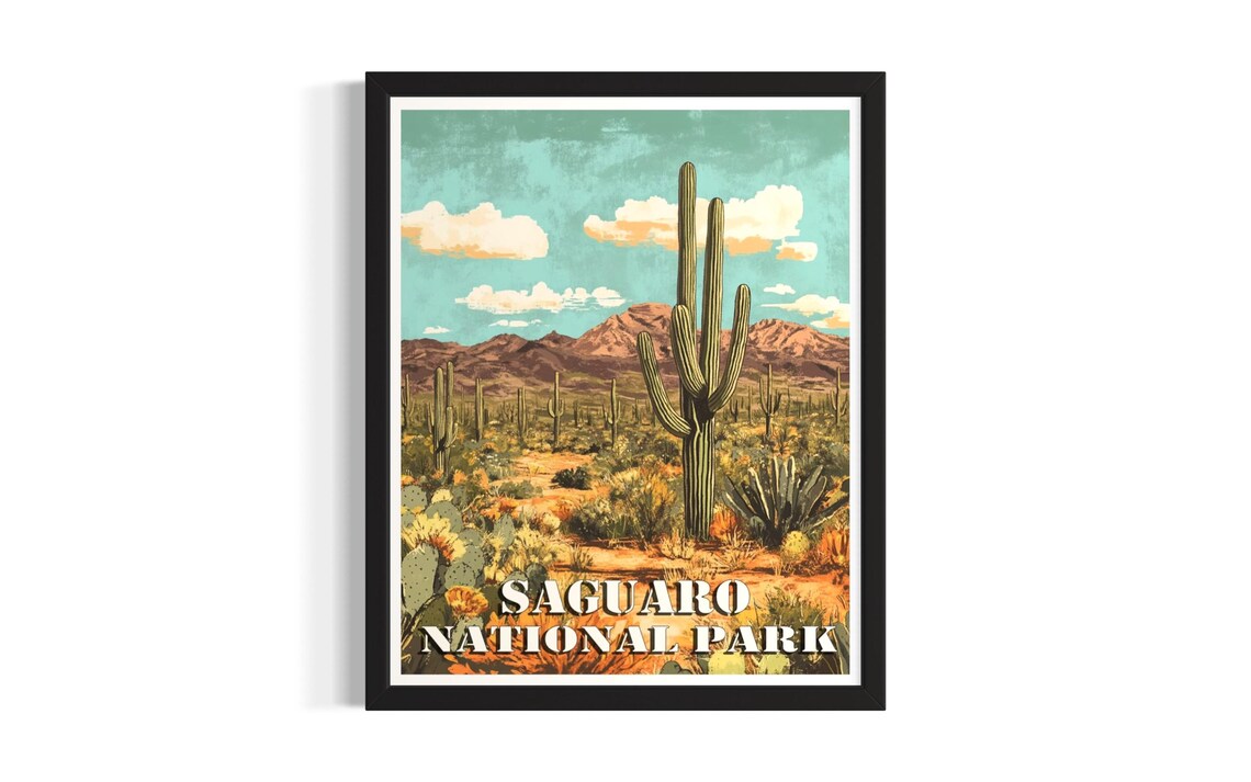 Saguaro National Park Giant Cactus Desert Vintage Travel Poster