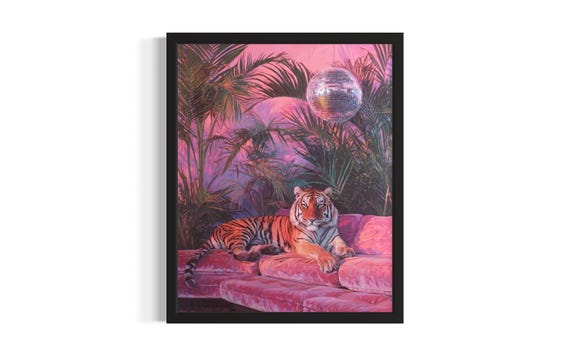 Tiger Animal Disco Poster Art Print Living Room Wall Original Painting Artwork Decor