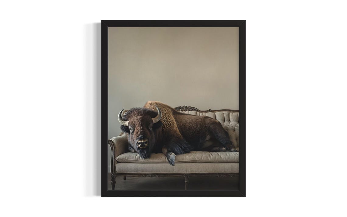 Bison Animal Sofa Living Room Poster Art Print Wall Original Painting Artwork Decor