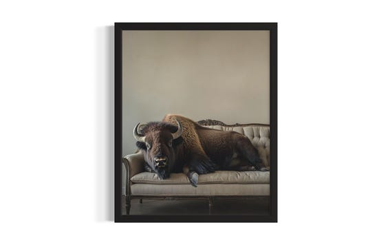 Bison Animal Sofa Living Room Poster Art Print Wall Original Painting Artwork Decor