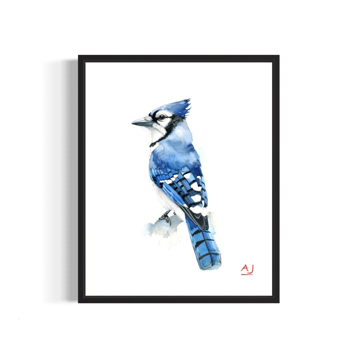 Blue Jay Standing Profile Elegant Watercolor Bird Art Poster