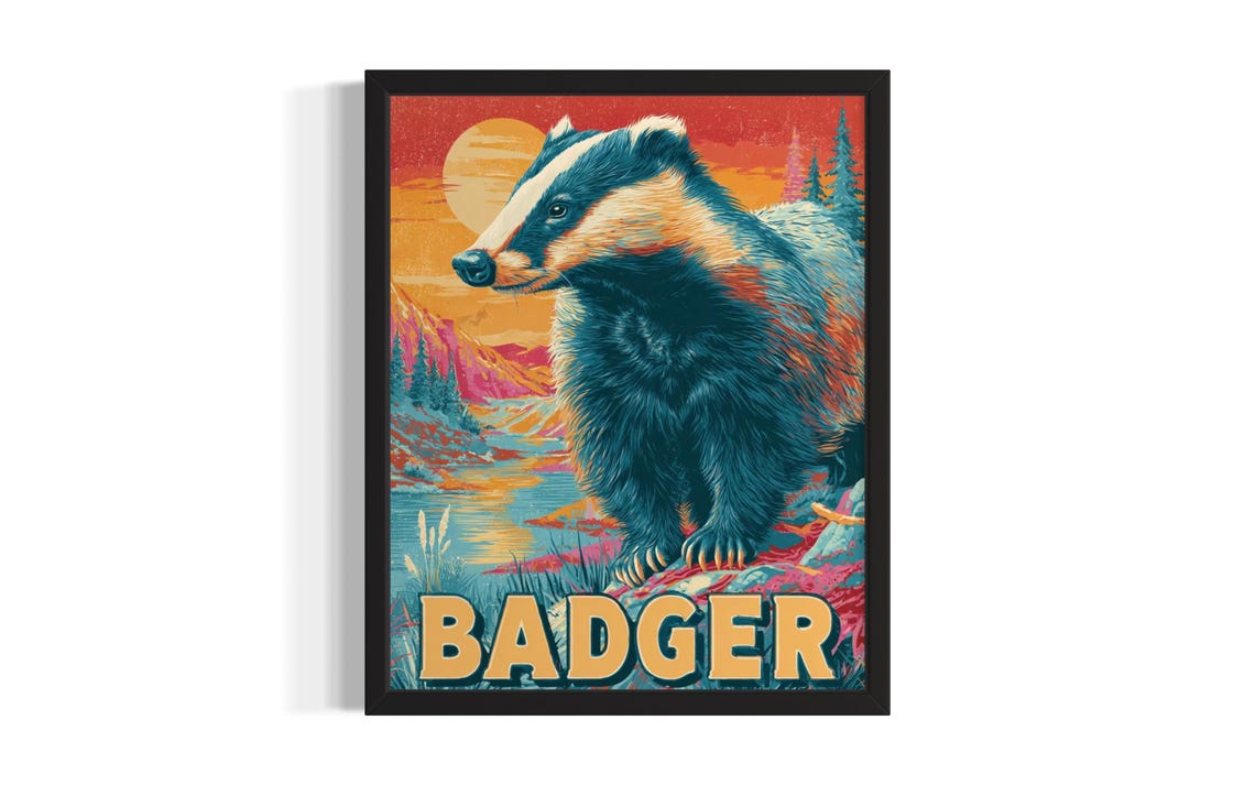 Badger Pop Art Animal Poster Print Living Room Wall Original Painting Artwork Decor