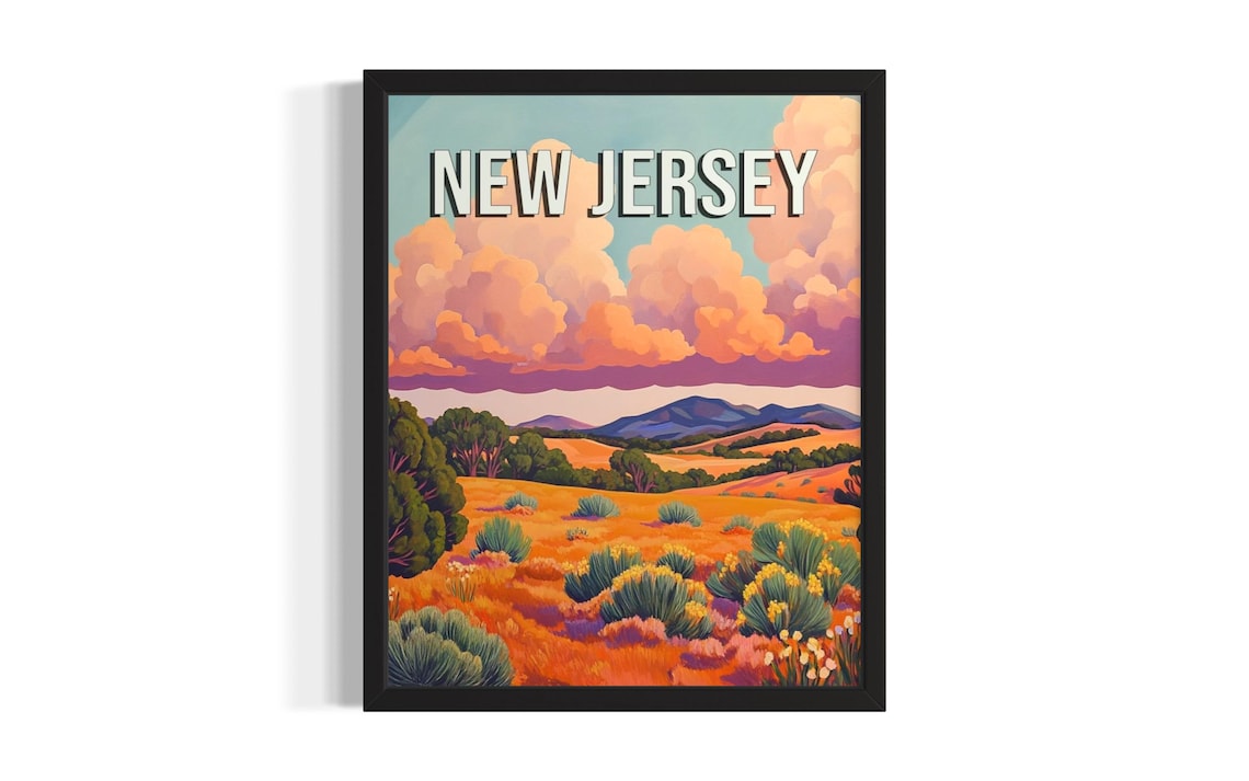 New Jersey Colorful Meadow with Pink Clouds Mountain View Poster