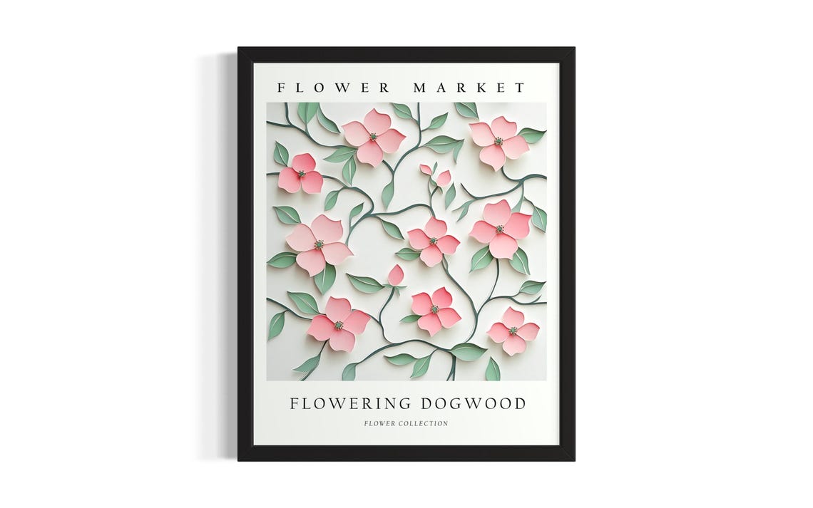 Flowering Dogwood Market 3D Paper Cut Pink Vine Bloom Art Poster