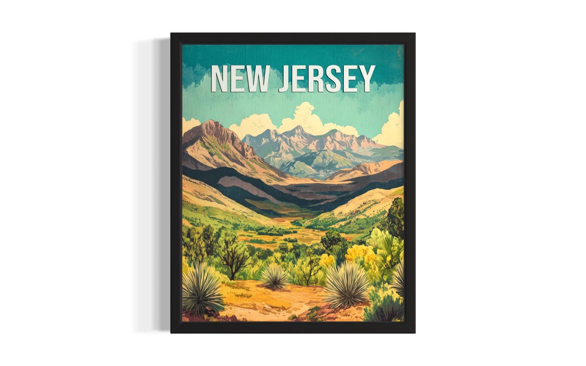 New Jersey Mountain Valley with Yucca Plants Vintage Travel Poster