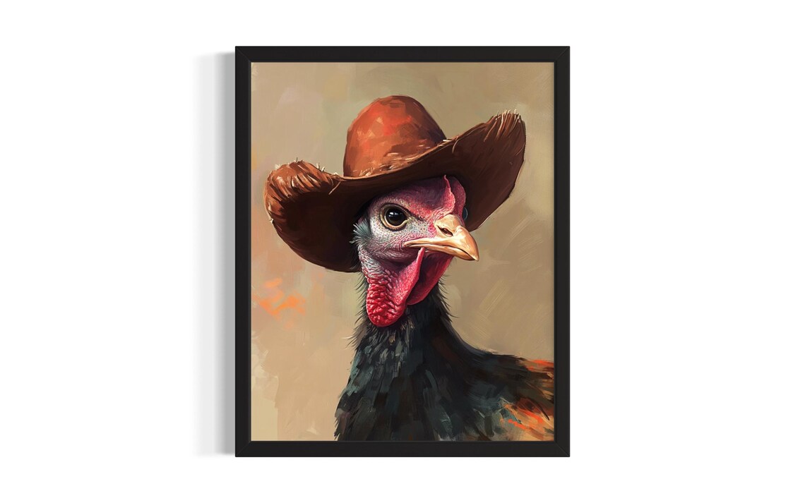 Wild Turkey Cowboy Hat Western Oil Painting Portrait Poster Art