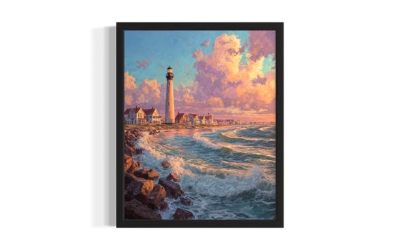 New Jersey Cape May Lighthouse States Poster Art Print Living Room Wall Original Painting Artwork Decor
