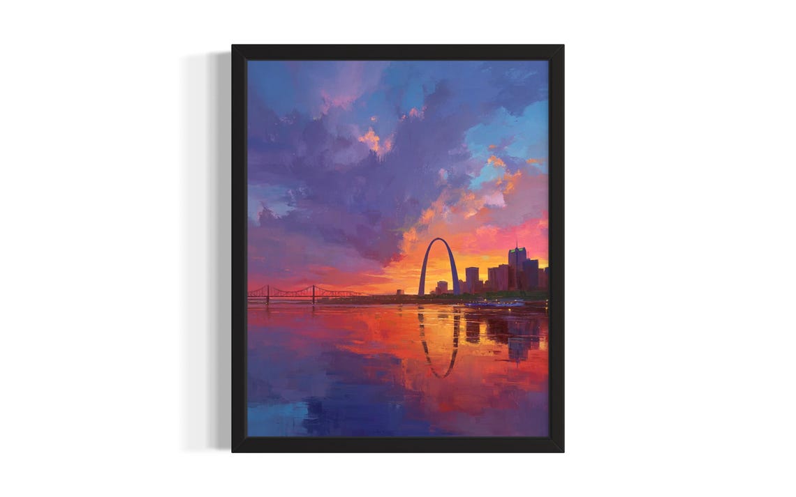 St Louis Gateway Arch Sunset Skyline River Reflection Cityscape Poster