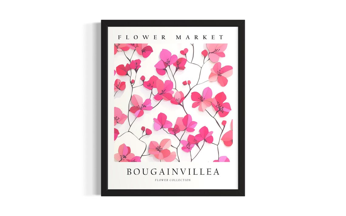 Bougainvillea Pink Flower Market Collection 3D Paper Botanical Poster