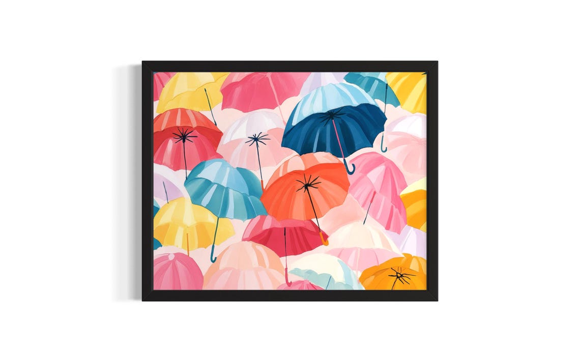 Colorful Umbrellas Pattern Pink Blue Yellow Cheerful Art Poster