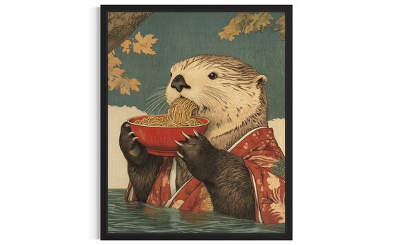 Sea Otter Animal Kitchen Ramen Poster Art Print Wall Original Painting Artwork Decor