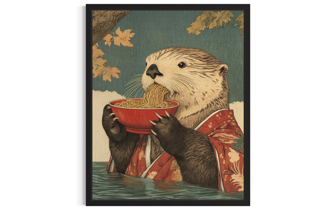 Sea Otter Animal Kitchen Ramen Poster Art Print Wall Original Painting Artwork Decor