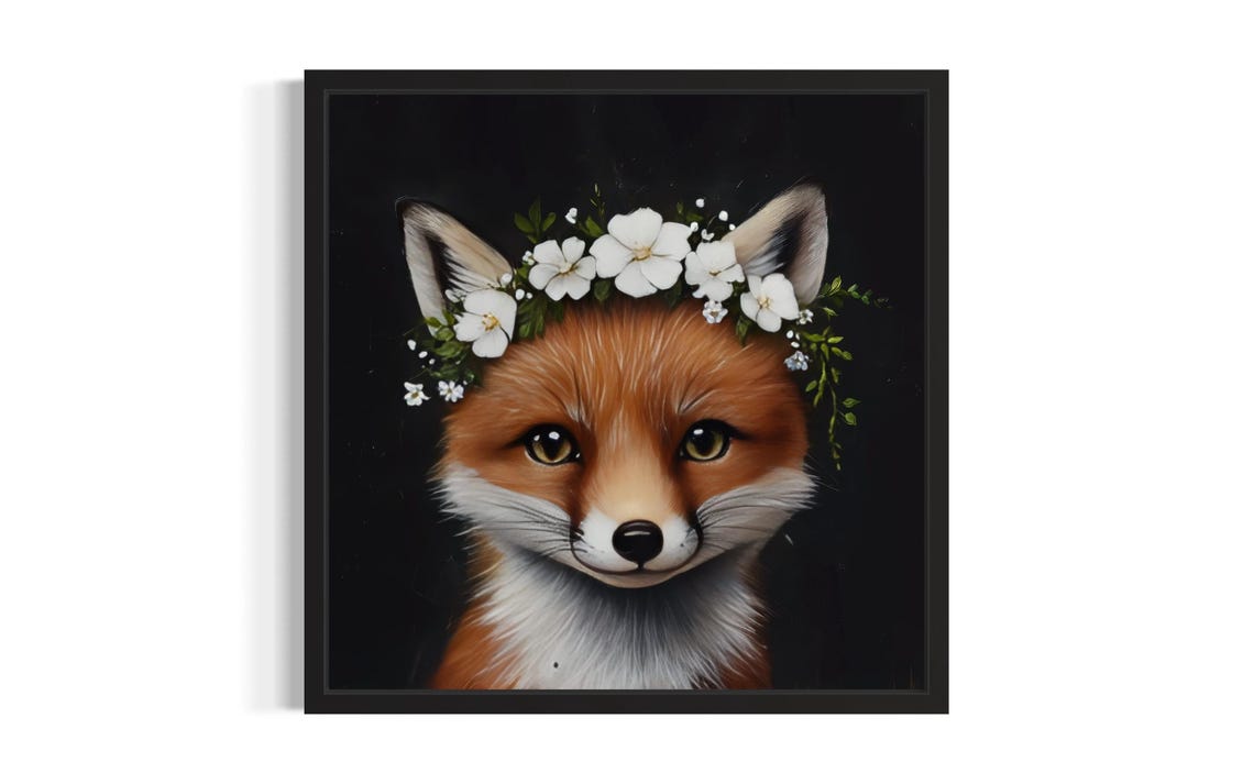 Red Fox Nursery Animal Poster Art Print Living Room Wall Original Painting Artwork Decor