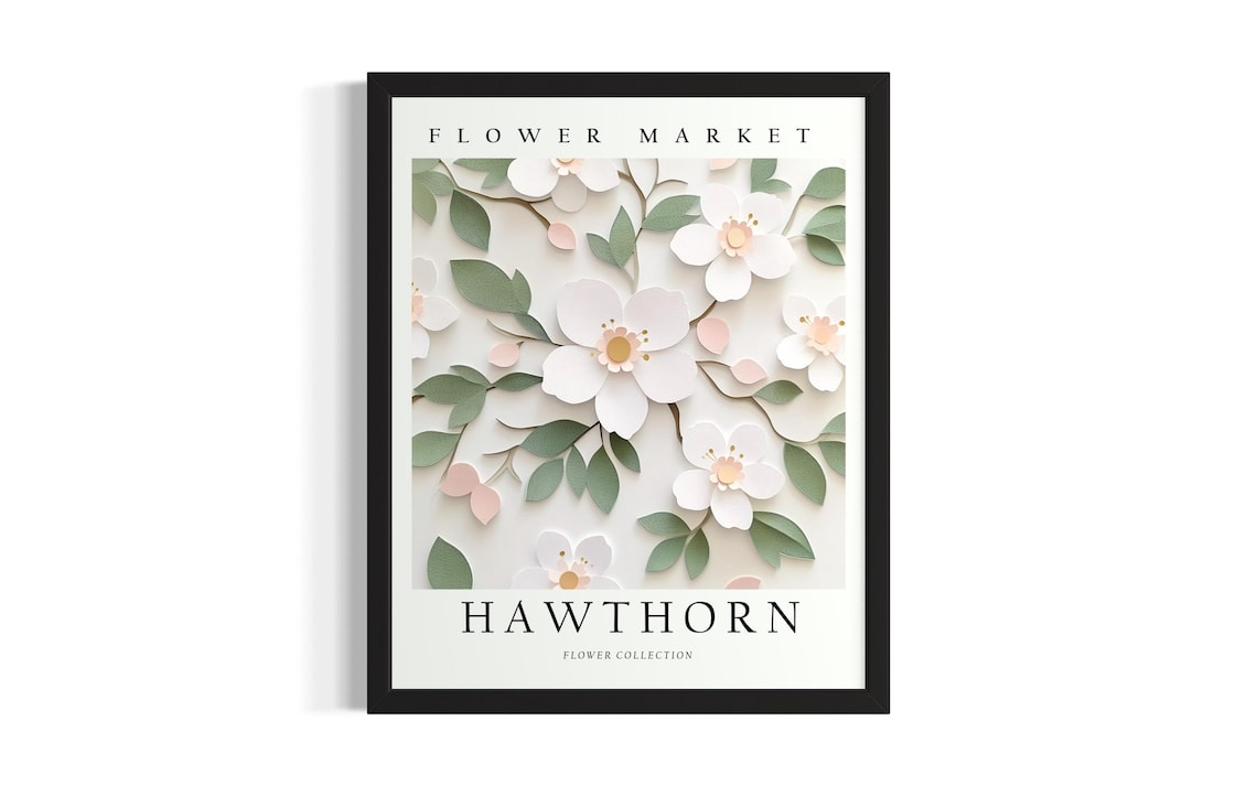 Hawthorn Flower Market 3D Paper Cut White Spring Blossom Art Poster