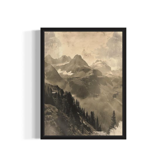 Mountains Poster Art Print Vintage Gothic Wall Art Painting Decor Photo