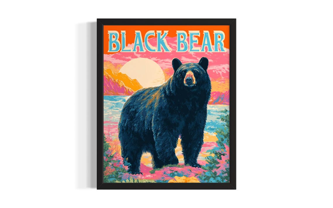 Black Bear Pop Art Animal Poster Print Living Room Wall Original Painting Artwork Decor