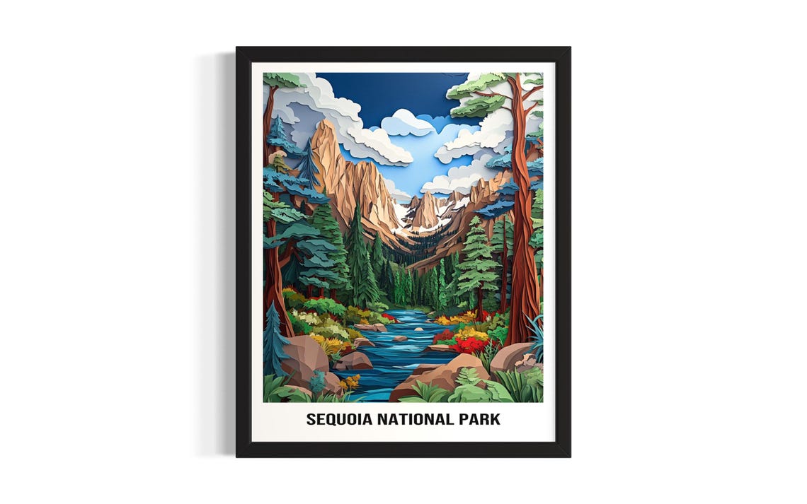 Sequoia National Park Tall Sequoia Mountain Creek Art Poster