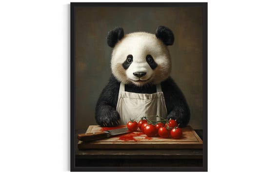 Panda Animal Chef Poster Art Print Kitchen Wall Original Painting Artwork Decor