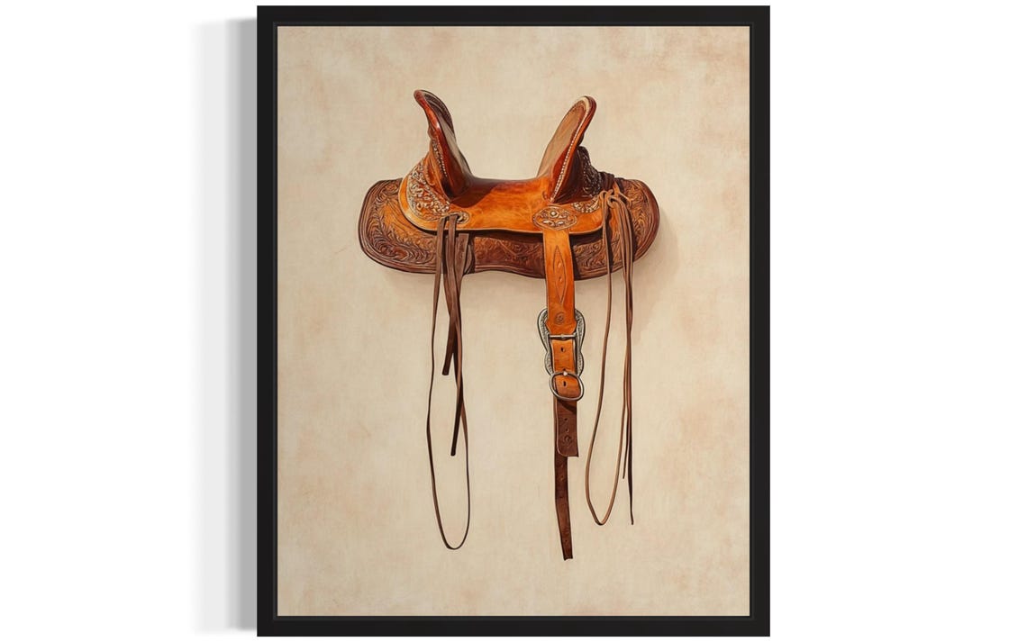 Cowboy Saddle Poster Art Print Animal Western Wild West Painting Wall Art Decor Pictures
