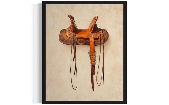 Cowboy Saddle Poster Art Print Animal Western Wild West Painting Wall Art Decor Pictures