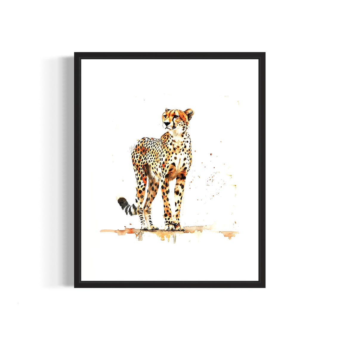 Majestic Cheetah Standing Watercolor Wildlife Big Cat Portrait Poster