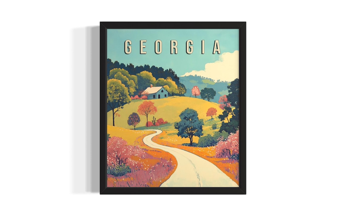 Georgia Autumn Countryside Winding Road Vintage Travel Poster