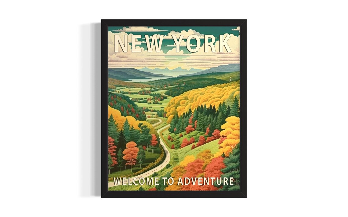 New York Autumn Valley Welcome To Adventure Scenic Travel Poster