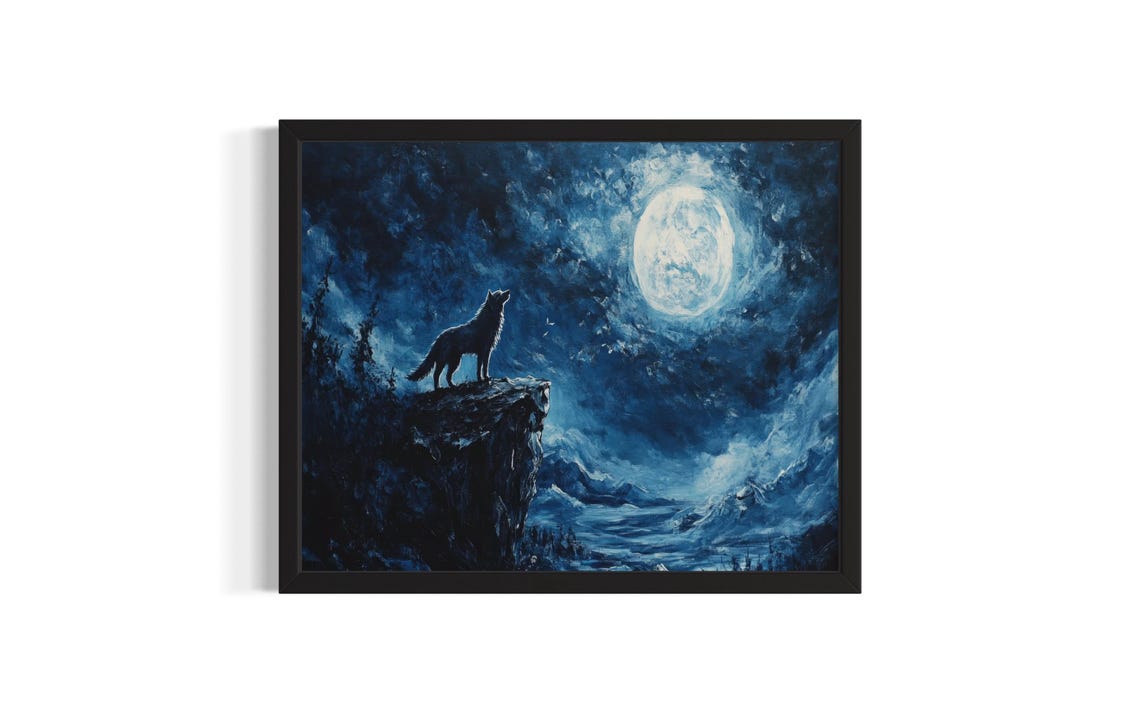 Howling Wolf Huanted Animals Poster Art Print Living Room Wall Original Painting Artwork Decor