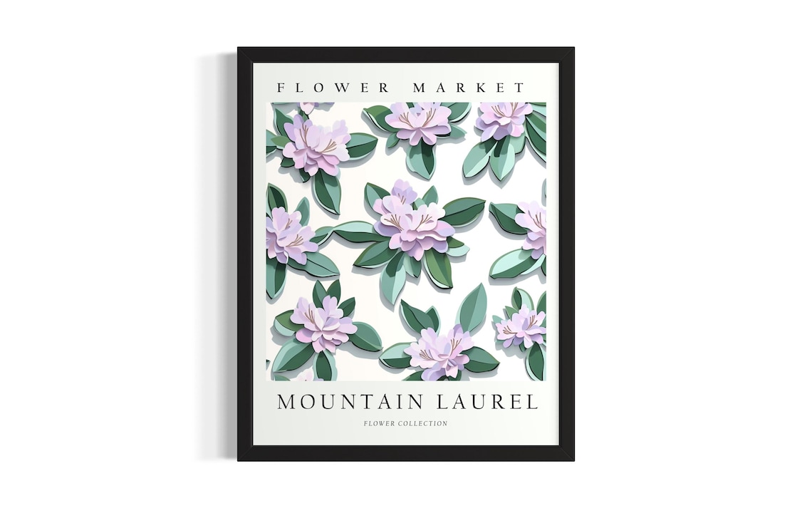Mountain Laurel Flower Market 3D Paper Cut Pink Blossom Art Poster