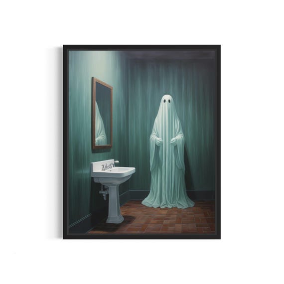 Ghost In Restroom Art Print Vintage Gothic Wall Art Painting Decor Photo