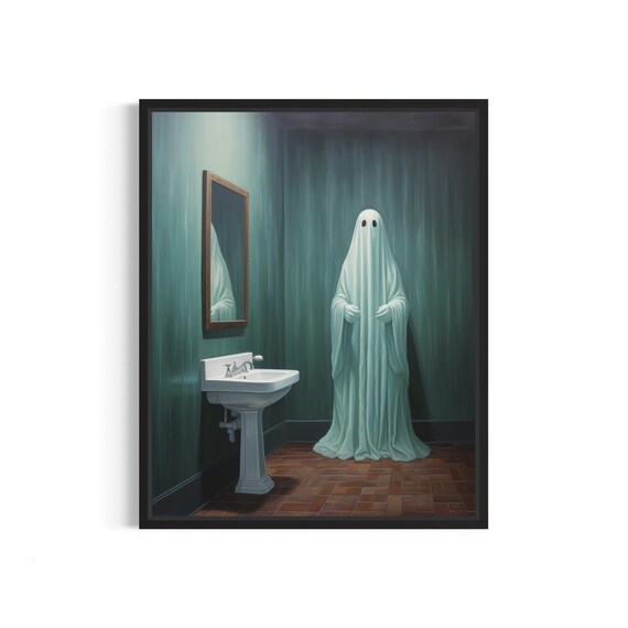 Vintage Ghost In A Restroom By The Sink Moody Painting Poster
