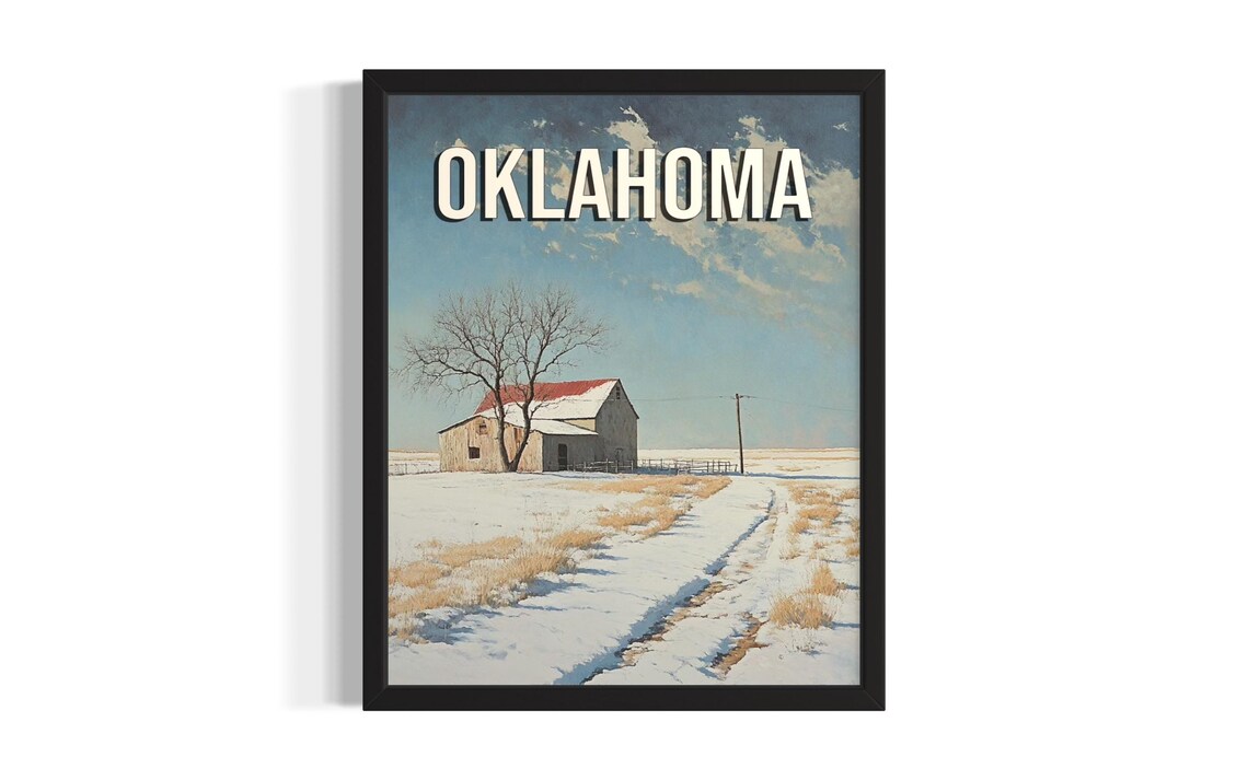 Oklahoma Winter Barn Snowy Prairie Cold Farm Landscape Poster